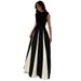 Verve Elegant Round Neck Sleeveless Waist-Cinching Color-Block Fashion Evening Gown Women's Long Dress_ecoleips.com