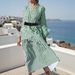 Women's Clothing Long Sleeve V Neck Medium Length Striped Dress_ecoleips.com
