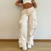 Women's Clothing Street Hottie Retro Straps Multi Pocket Overalls For Women Low Waist Loose Straight Tube Pleated Woven Long_ecoleips.com