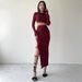 D23ST272 European And American Women's Fashion Autumn New Solid Color Casual Long Sleeve Round Neck Top Slim Fit Tie_ecoleips.com