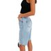 Women'sClothing High Elastic Small Feet Pants Mid Waist Quarter Pants Perforated Jeans_ecoleips.com
