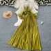 Women's Clothing Pleated Suit For Women With Waist Hugging Straps And Gradient Color Pleated Cardigan Tops, High Waist Pleated Skirt, Two Piece Suit_ecoleips.com