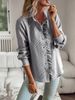 Stand Collar Autumn Ruffle Trim Cardigan With Ruffle Long Sleeve Puff Top Women's Shirt_ecoleips.com
