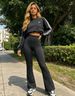 High Brushed Fabric Waist Flared Yoga Pants Soft Stretch Workout Leggings For Women_ecoleips.com