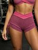 High Waist Cross V Snake Print Side Drawstring Ruched Butt Lifting Yoga Shorts Stretch Squat Proof Gym Shorts For Women_ecoleips.com