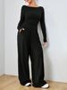 2025 Fall/Winter Cross-Border European And American Set: Solid Color Long-Sleeve Casual Wide-Leg Pants Fashion_ecoleips.com