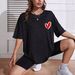 Women's Casual Loose T-Shirt round Neck Short Sleeve Heart Print Simple Sports Top_ecoleips.com
