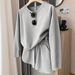 Women's Casual Two Piece Set Solid Color Crew Neck Drop Shoulder Long Sleeved Sweatshirt And Shorts Suitable for All Seasons_ecoleips.com