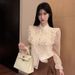 French-style Vintage High-end Ruffle Blouse For Women, Long-sleeved, Korean-style, Stylish, Age-reducing, Elegant Top_ecoleips.com