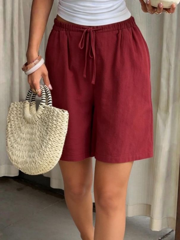 Casual Style Women's Shorts, Skin-friendly, Comfortable And Breathable, Solid Color Pattern, Loose Drawstring, Traveling Daily Commuting Party_ecoleips.com