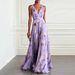 European American Cross-border Women's Blue Tulip Print Dress, Elegant And Flowing, Sleeveless V-neck Chiffon Long Dress_ecoleips.com