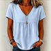 Women's Lace V Neck Pullover Top Solid Color Casual Short Sleeve Shirt American Style Summer New Arrival_ecoleips.com