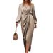 2026 Elegant Cross-Collared, Pleated, Split-Sleeved, Bubble-Necked, Irregular Long-Sleeve Dress For Women_ecoleips.com