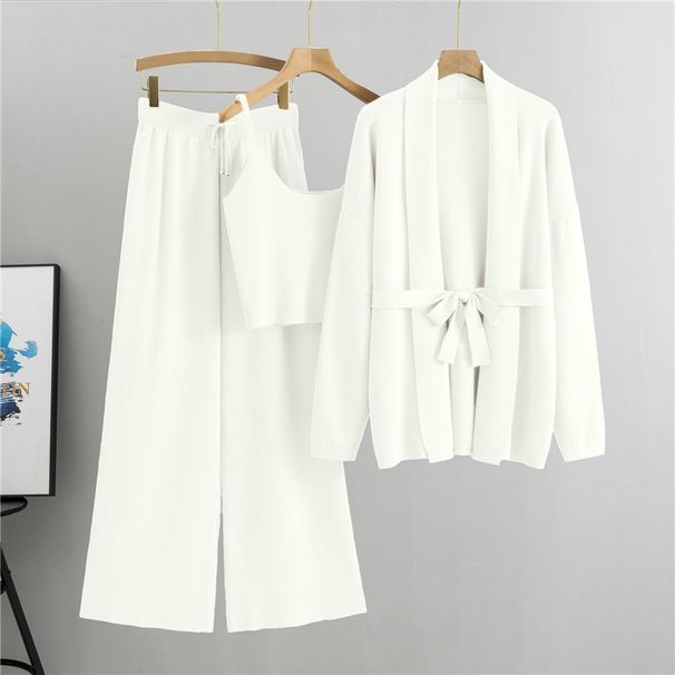 K Loose Casual Fashion Set, Women's Knitted Cardigan Jacket, Camisole, Wide Leg Pants, Three Piece Set_ecoleips.com