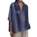 Women's Plus Size Loose Fit V Neck Cotton Linen 3/4 Sleeve Solid Color Blouse – Casual Summer Top 2026_ecoleips.com
