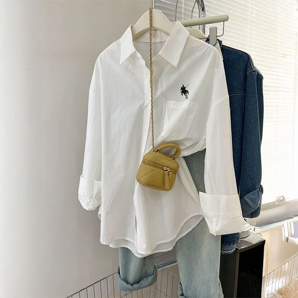 DiYun European And American Casual Simple Long-Sleeve Buttoned Solid Color Women's Shirt 2025 Autumn/Winter_ecoleips.com