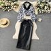 women's fashion set female socialite temperament lantern long sleeve vneck lotus leaf bright face shirt women's high waist sequin skirt_ecoleips.com