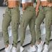 Women's Clothing Army Green Casual Patch Pocket Cuffs Trousers_ecoleips.com