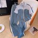 Women's Clothing Stylish And Slim, Denim Splicing, Contrasting Colors, Casual Straight Pants, Popular Two Piece Suits_ecoleips.com