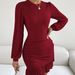 Women's Long Sleeve Bodycon Knit Dress, High Waist A-Line Dress With Ruffle Hem, Sexy & Elegant Fall/Winter Dress (Burgundy/Black/Khaki)_ecoleips.com