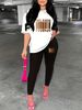 Women's Casual And Fashionable MELANIN Letter Pattern Printed Loose T-shirt+cropped Pants Two-piece Home Sportswear Daily Wear-411_ecoleips.com