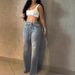 Women's High Waist Wide Leg Jeans Rhinestone Embellished Belted Denim Zipper Jacket England Style Spring/Autumn Fashion_ecoleips.com