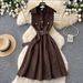 Sophisticated V-Neck Shift Dress For Women, Sleeveless A-Line Midi Dress With Notched Collar, Elegant Bodycon Office Dress_ecoleips.com