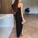 Women's Clothing Oblique Shoulder Hollow Lotus Leaf Sleeve Solid Color Slit Dress_ecoleips.com