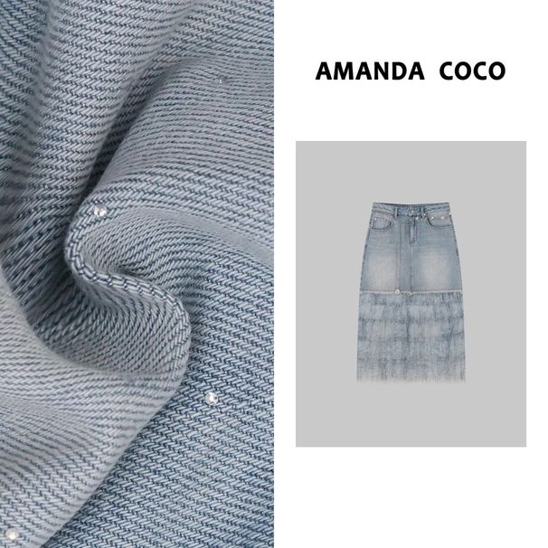 Verve 2025 Spring New Braided Belt Frayed Hem Lace Crochet Denim Skirt_ecoleips.com