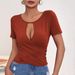 Voya Women's 2026 Sexy Hollow Button Slim Casual Short Style Temperament Short Sleeved T-shirt Top_ecoleips.com