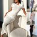 European And American Women's Fashion 2024 Spring Summer Export Solid Color Elegant Slim Short Sleeve Dress_ecoleips.com