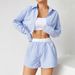 AD494 European American Cross-border Summer Autumn New Fashion Striped Casual Comfortable Cardigan Blue And White_ecoleips.com
