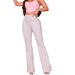 Women's Clothing Elastic Waist High Waist Button Stretch Slim Wide Leg Long Jeans For Women_ecoleips.com