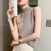 2026 Worsted Pure Wool Women's Autumn And Winter New Half-high Collar Short Slim Fit Inner Base Sweater Sleeveless Vest Women_ecoleips.com