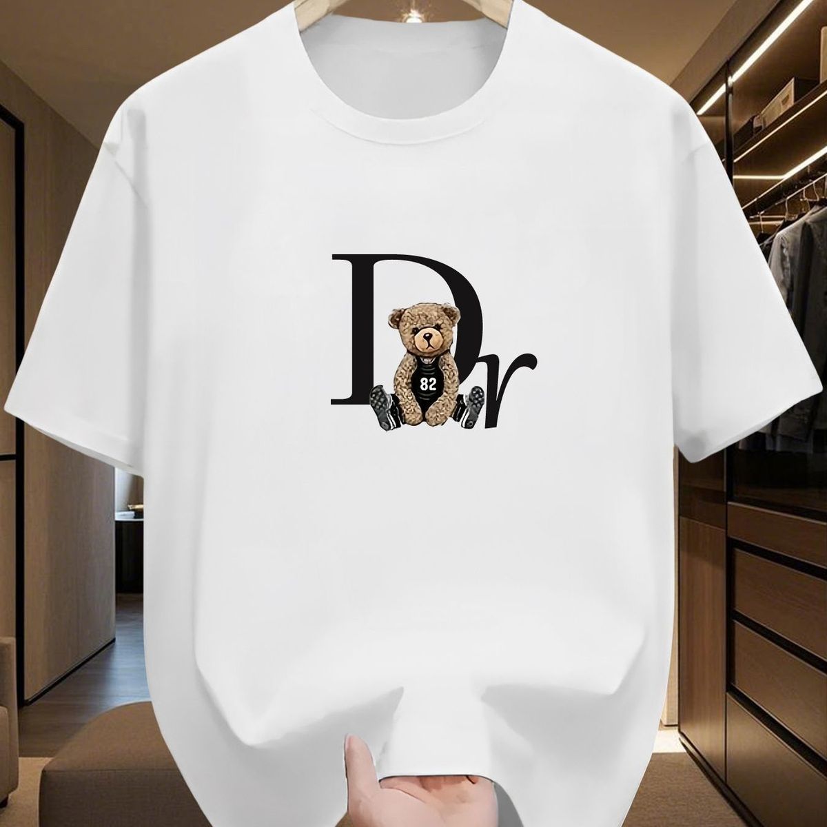 New Short-sleeve Bear For Women, Pure Cotton, Versatile, Summer Casual, Loose Fit, Heavy-duty, Trendy T-shirt Top, Hong_ecoleips.com