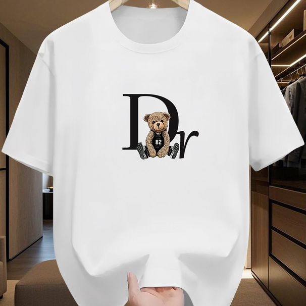 New Short-sleeve Bear For Women, Pure Cotton, Versatile, Summer Casual, Loose Fit, Heavy-duty, Trendy T-shirt Top, Hong_ecoleips.com