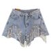 Women's Clothing Fashion Women's Shorts Ripped Tassel Chain Sexy Denim Shorts Women_ecoleips.com