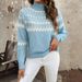 "Nordic Fair Isle Knit Sweater – Women's Thick Acrylic Winter Pullover (Navy/Red/Gray, S-5XL, Snowflake & Reindeer Jacquard)"_ecoleips.com
