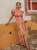 Fashion Backless Print Dress Women Split Sexy Butterfly Sleeve V Neck Female Long Dresses 2024 Summer Vintage Ruffles Beach Robe_ecoleips.com