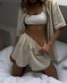Women's Solid Color Single-breasted Short-sleeved Shirt And Shorts Loose Fashion Casual Suit_ecoleips.com