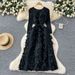 Women's Clothing Waist, Round Neck, Long Sleeves, Three Dimensional Lace, Slimming, Temperament, Big Swing Long Skirt_ecoleips.com