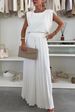 Women's Clothing Fashion Suit Round Neck Sleeveless Top Pleated Wide Leg Pants Two Piece Casual Suit_ecoleips.com