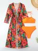 Women's Swimwear 3-Piece Set Long Sleeve Cover-Up Floral Print Bikini Beach Outfit Summer Fashion Swim Suit For Women_ecoleips.com