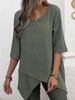 Women's Clothing Women's Cotton Linen Round Neck Irregular Shirt Five Quarter Sleeve Top For Formal & Casual For Women_ecoleips.com