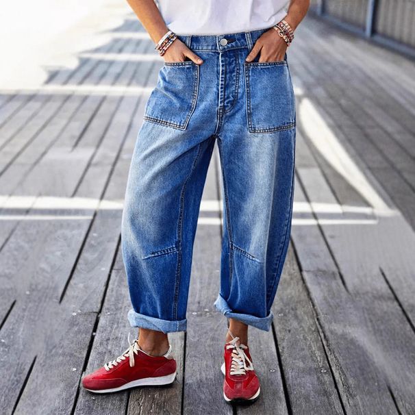 Stretch Casual Cropped Jeans Banana Style for Women Spring Autumn Summer Regular Fit Cotton Solid Color Y2K Trend_ecoleips.com