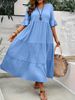 Plus Size Summer Solid Color Textured Loose Dress_ecoleips.com