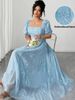 Plus-size Embroidered Square-neck Puff Sleeve Fashion Dress_ecoleips.com