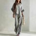 2027 Summer Fashion European-USA Style Women Lapel Half Button Short Sleeve Shirt +Elastic Waist Pants Striped Two-Piece Casual Sets S-5XL_ecoleips.com