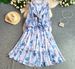 Women's French Style Romantic Floral Print Dress Round Neck Long Sleeved Summer Style Ruffled Waist Slimming Full Skirt_ecoleips.com