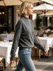 Dark Grey Mock Neck Cutout Wrap Pit Rib Knit Sweater, Loose Lightweight Breathable Soft Skin-touch Long Sleeve Pullover_ecoleips.com